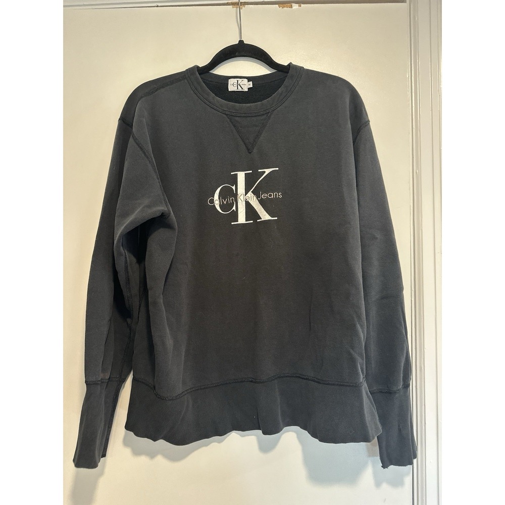 VTG 90s Womens Sz:M Calvin Klein Jeans Embroidered Black Graphic Sweatshirt